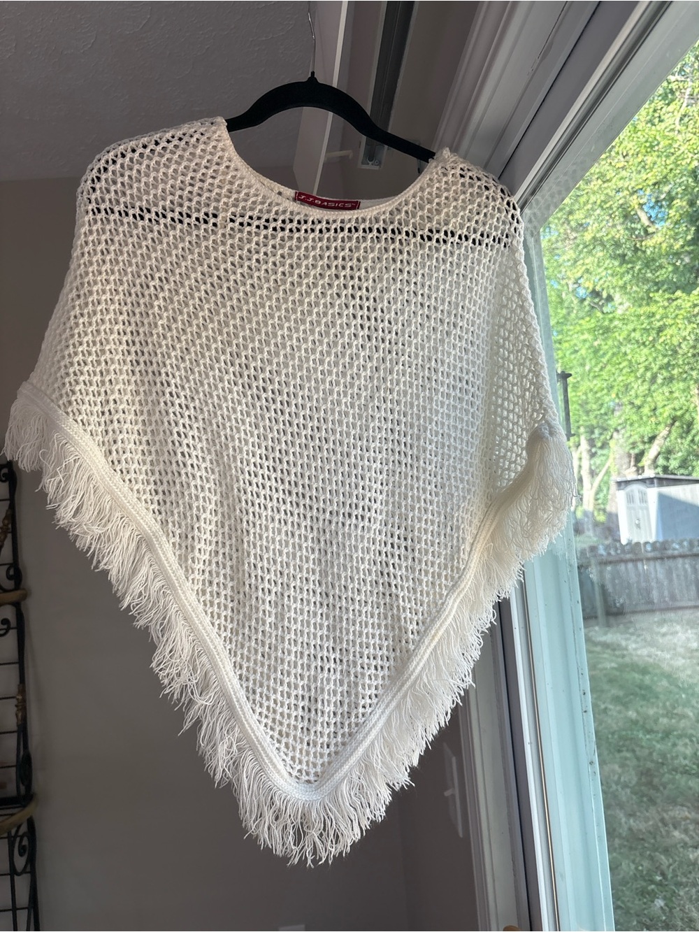 Lightweight Cream Open-Knit Fringe Poncho - Women